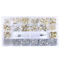 Rhinestones Diamond Glass White AB Nail Art FlatBack Mix Multi Shape Kit Box