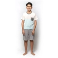 Boys PJS Sizes 8-14 Summer Cotton Short Sleeve Pyjamas Blue Beige