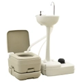 Portable Camping Toilet 10+10L and Handwash Stand 20L Set Grey vidaXL
