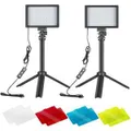 Neewer Dimmable 5600K USB LED Video Light 2-Pack with Adjustable Tripod Stand and Color Filters for Tabletop/Low-Angle Shooting, Zoom/Video Conference Lighting/Game Streaming/YouTube Video Photography