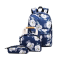 B03 3PCS Girls Print Backpack Small Fresh Backpack Portable School Bag Computer Bag Lunch Insulation Backpack-Blue