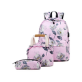 B03 3PCS Girls Print Backpack Small Fresh Backpack Portable School Bag Computer Bag Lunch Insulation Backpack-Pink