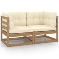 Garden 2-Seater Sofa with Cushions Honey Brown Solid Pinewood vidaXL