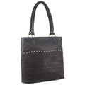 Pierre Cardin Womens Leather Perforated Shoulder Bag with stud Detailing - Black
