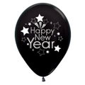 Happy New Year Metallic Black Latex Balloons 6 Pack
