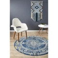 Rug Culture Navy & Yellow Durable Vintage Look Round Rug