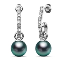 Luminous Pearl Stud Earrings in White Gold Embellished with SWAROVSKI crystals Iridescent Tahitian Look Pearls