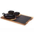 Davis & Waddell Sharing Serving Set 4Pcs Includes Cast Iron Pan Slate Board and Bowls