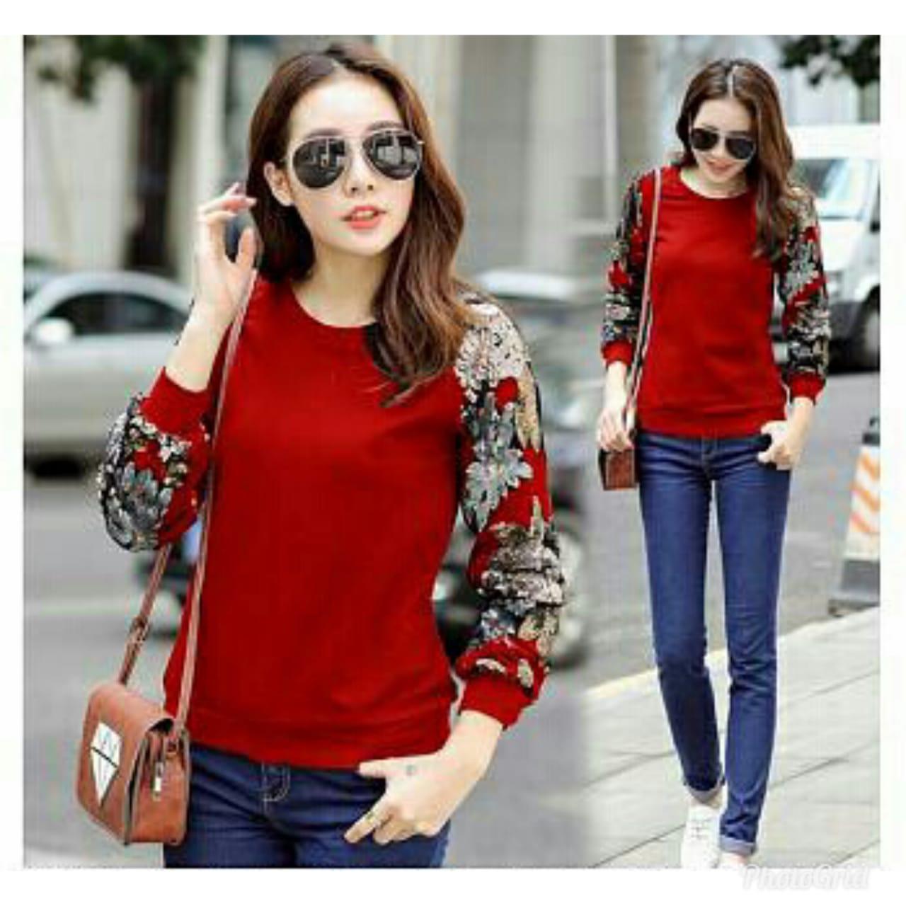 BCA.ATASAN WANITA KOREA FLOWERS HAND BLOUSE MOTIF BUNGA SABLON/UKURAN FIT M DAN L/TERBARU/KOREA/BANGKOK