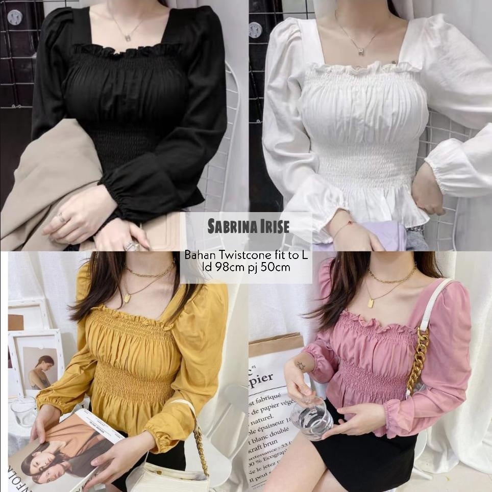Toplyshop - COD] + [GRATIS ONGKIR] Blouse Sabrina Iris/ Baju Wanita Topsabrina/ Atasan Wanita Terbaru / Baju Wanita / Rajut Wanita / Baju Atasan Wanita / Blouse Wanita / Atasan Wanita / Atasan Wanita Lengan Panjang / Atasan Blouse Wanita MS