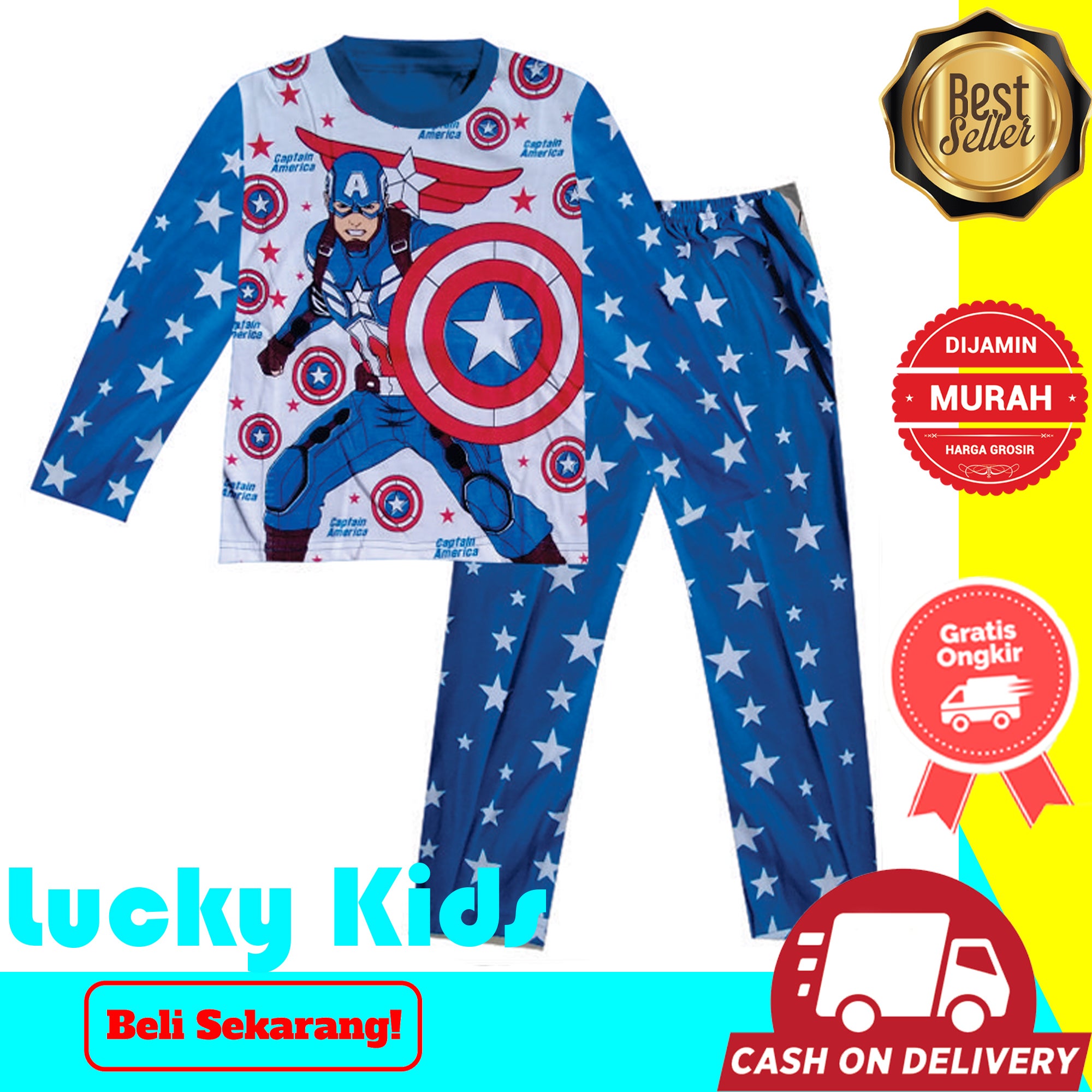 lucky kids setelan tidur panjang anak laki-laki captain ukuran 1-10 tahun