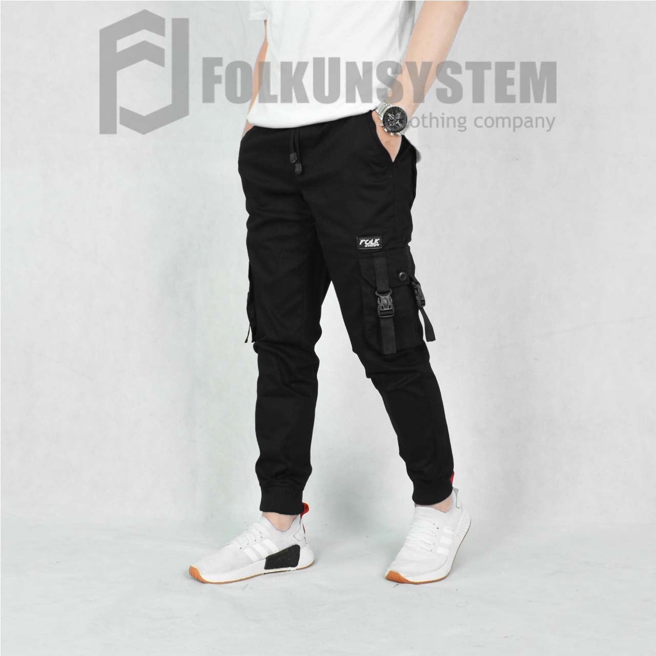 Celana joger cargo panjang sleting folksystem