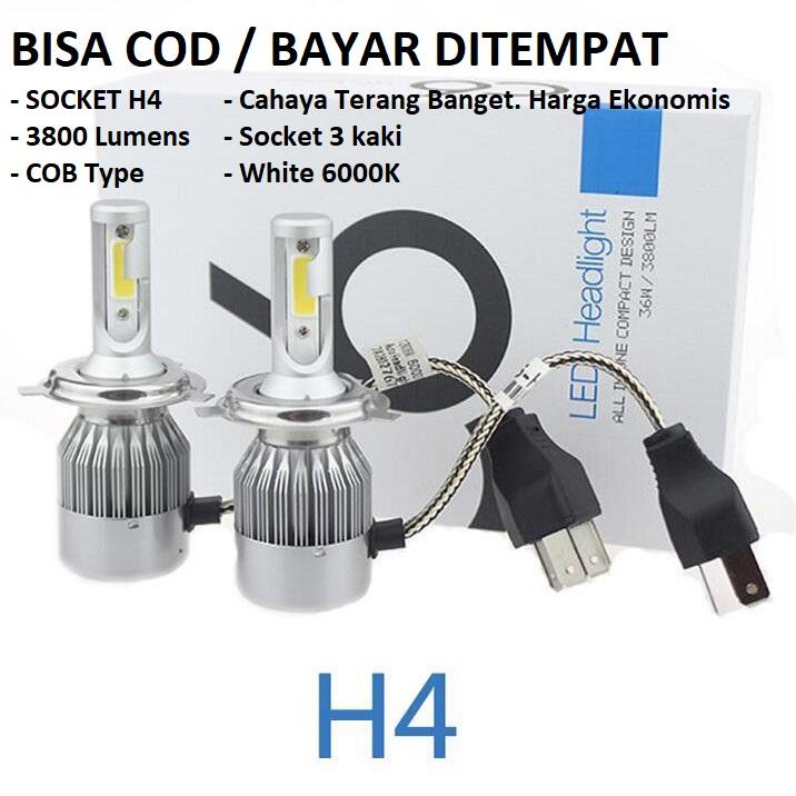BISA COD Lampu Mobil Headlight LED H4 COB 3800 36W Lumens 2 PCS Lampu Depan Mobil Pencahayaan Utama Pada Mobil Bagian Depan. Lampu Malam
