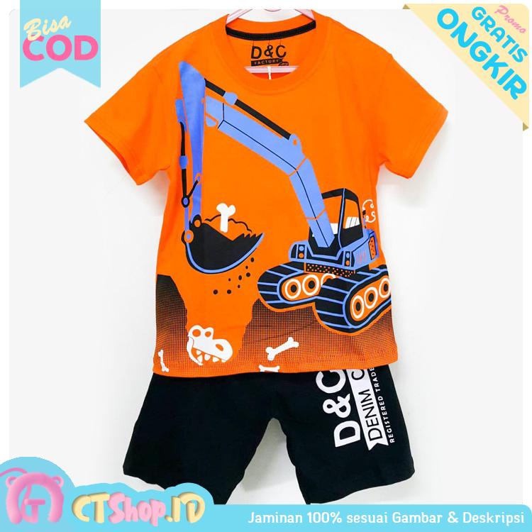Baju Anak Laki Laki / Kaos Anak Setelan Lengan Pendek Motif Beco Orange 1 - 10 Tahun