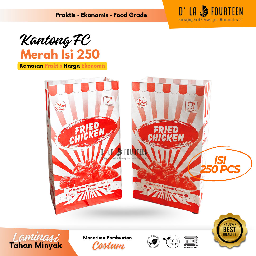 Kantong Kertas - Kantong Makanan - Kantong Kertas Fried Chicken - Paper Bag - Food Grade - 250PCS