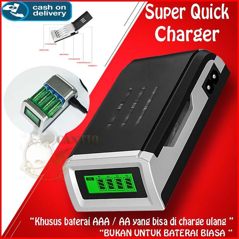 QC Full Speed 4 Slot Charger Baterai for Battery AA / AAA NiMh NiCd Smart Intelligent LCD 4 Slot / Tempat Charger Baterai Charger Batre Charger Battery For AA AAA Nimh Nicd - C905W - Hitam