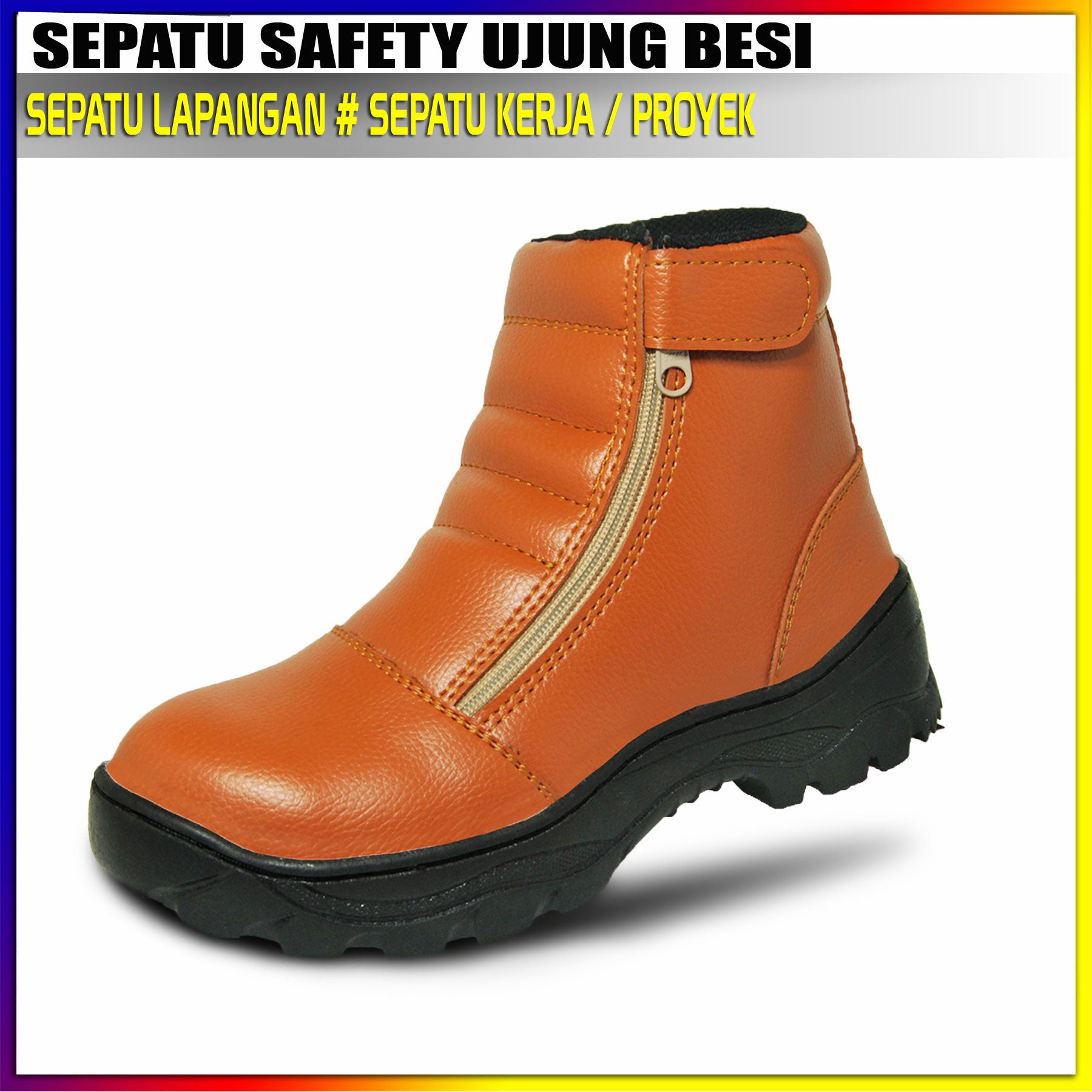 Sepatu safety murah / sepatu safety pria ujung besi / tan 001