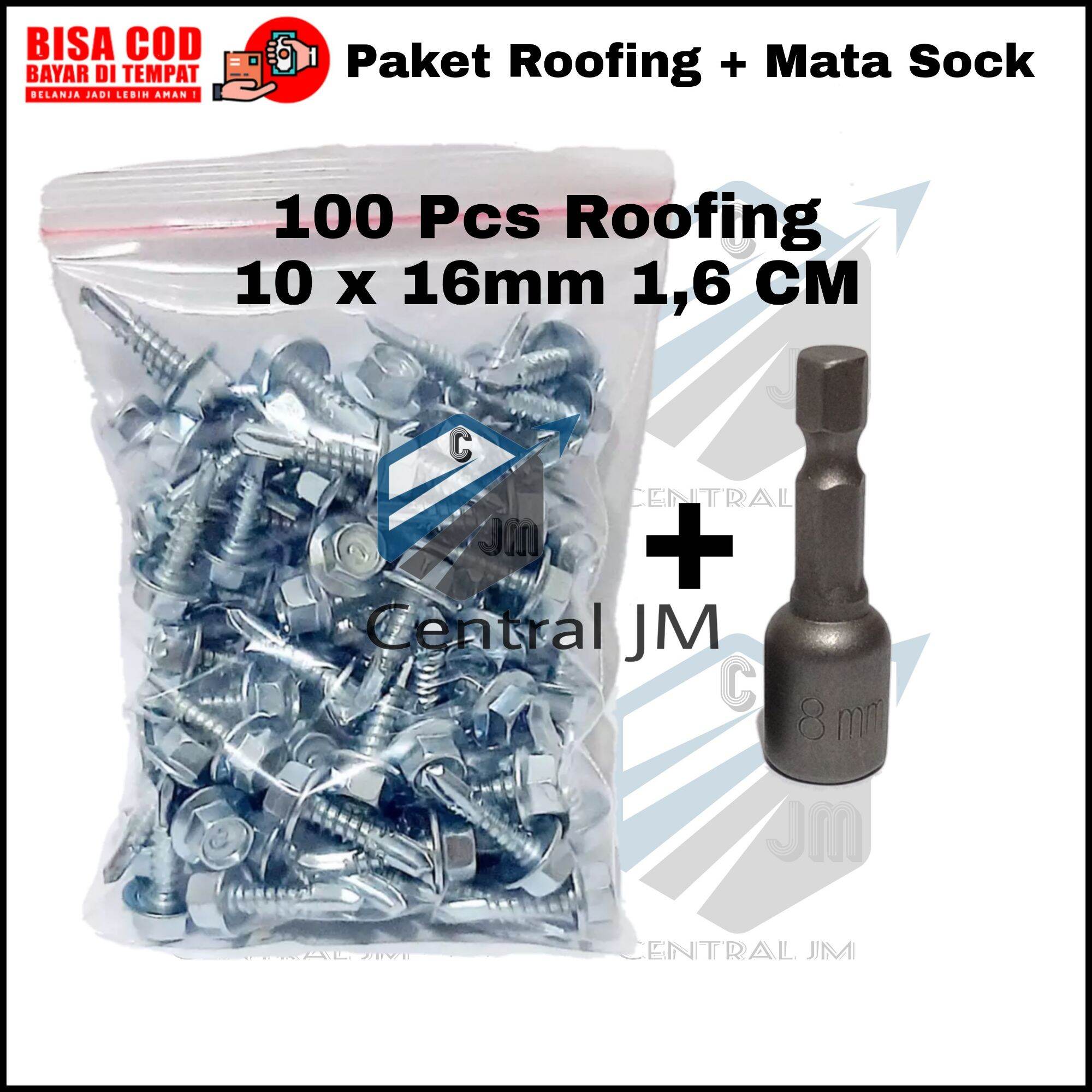 PROMO Paket Baut Baja Ringan Roofing 1 Pack [ 100 Pcs ] Ukuran 10 x 16mm - Mata sok Kepala Bor Rufing Baut Sekrup Skrup Roofing Spandek Reng Kanal C Ekonomis