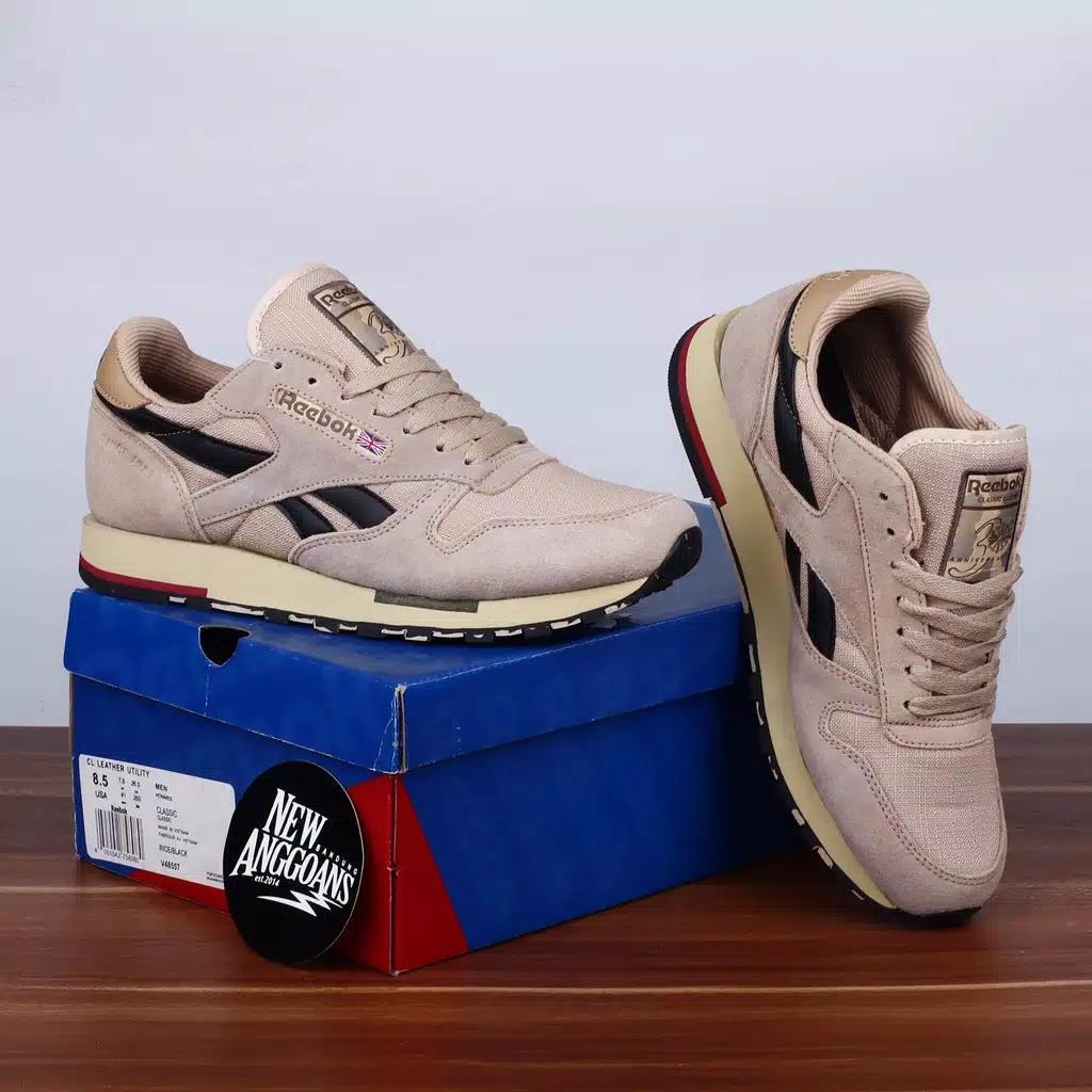 Sepatu Reebok Classic Leather Suede Brown Grey Rice Navy Blue Green Black Abu Biru Hijau Sneakers Casual