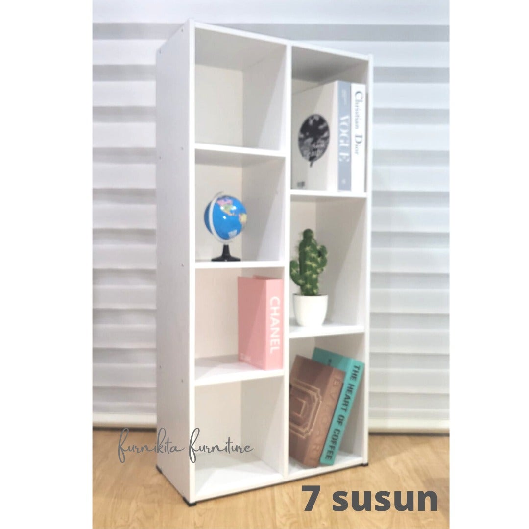 RAK BUKU SERBAGUNA SUSUN 7 LEMARI KAYU MINIMALIS [PARCIL]