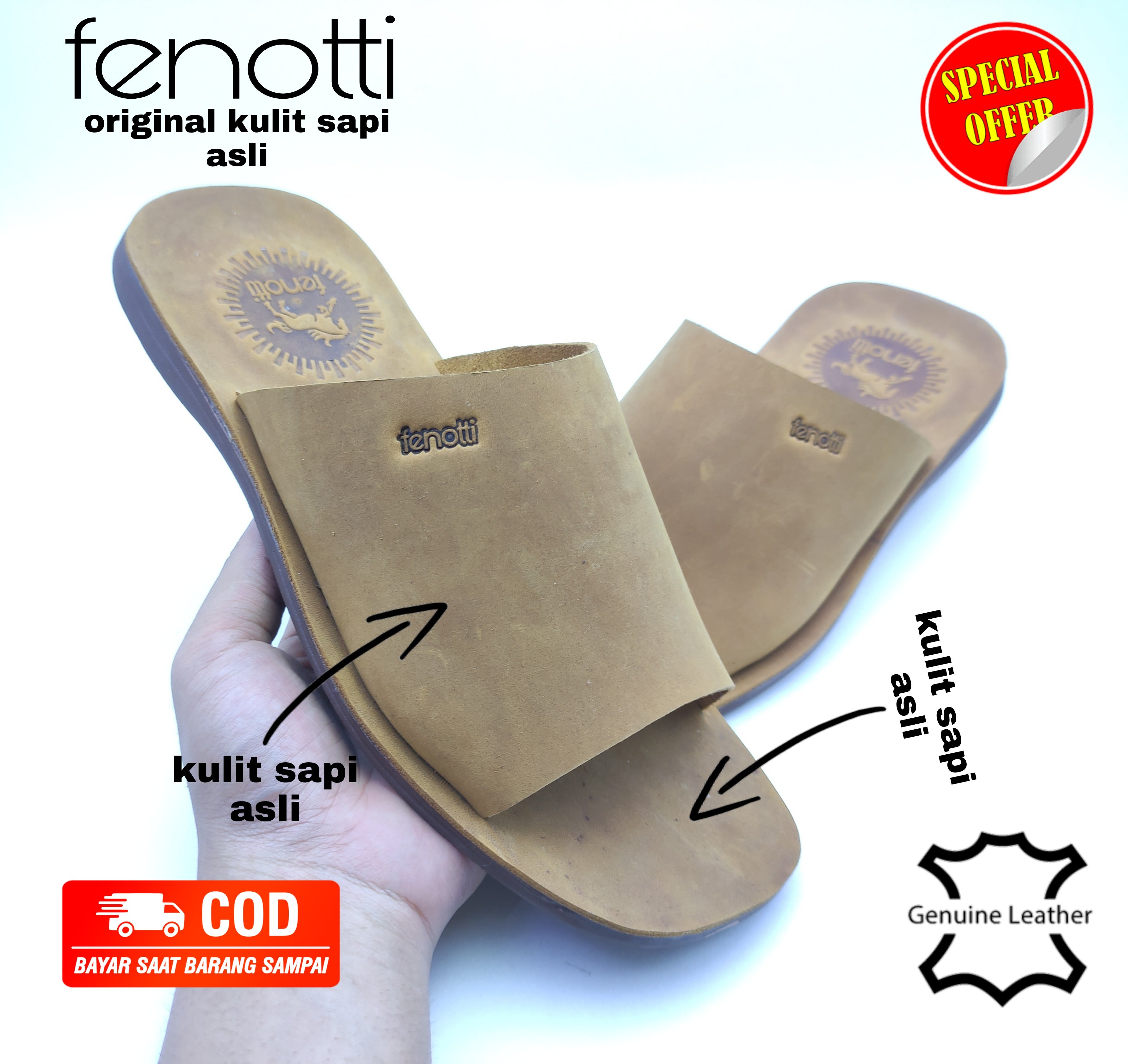 sandal pria kulit sapi insole full kulit sapi slop pria kulit