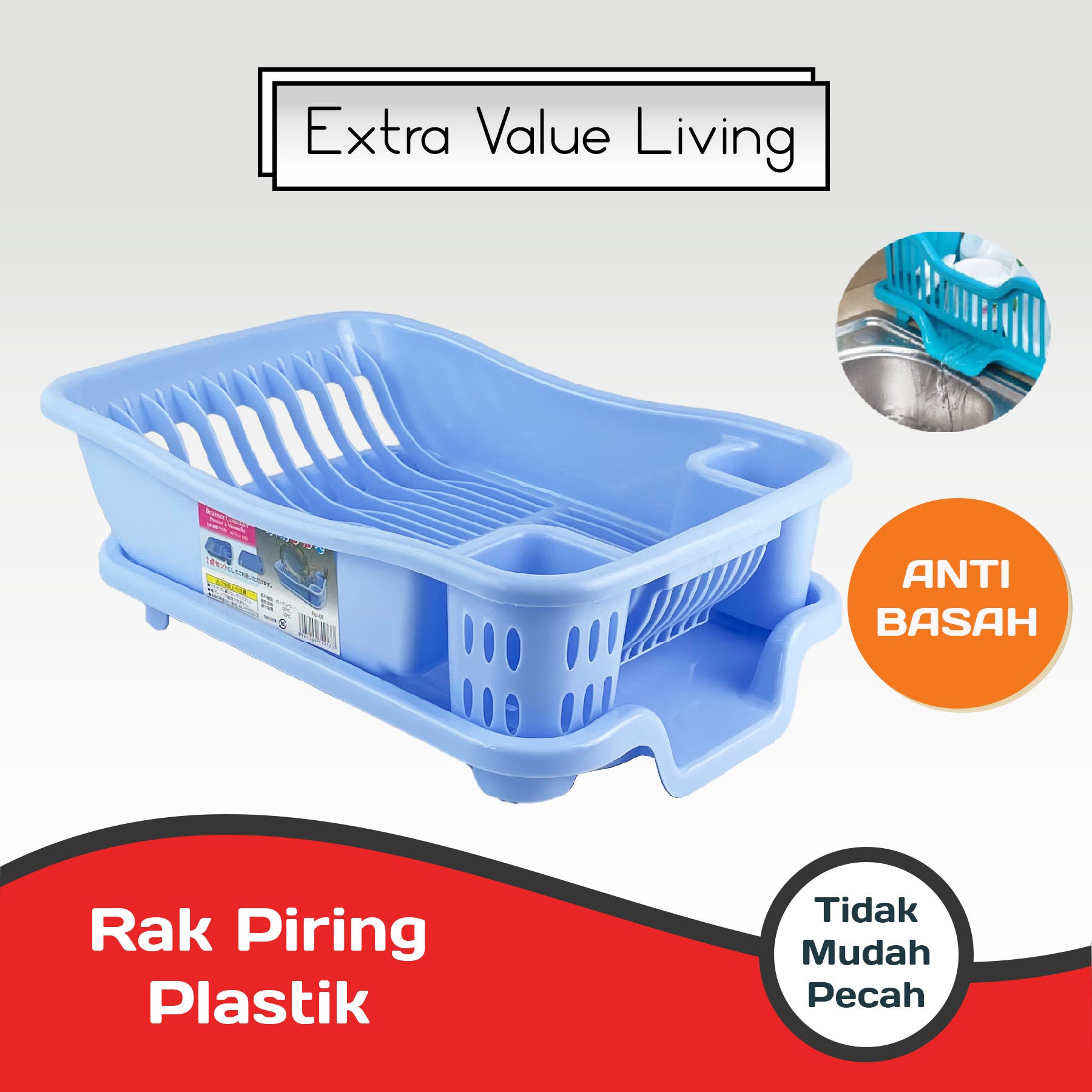 YOSHIKAWA Rak Piring Plastik Rak Cuci Piring Pengering Piring EVL-RP-08