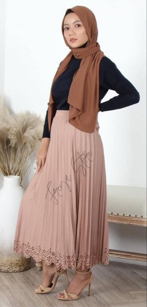 (COD) Rok Panjang Plisket laser premium dewasa / bawahan /rok / bawahan muslim
