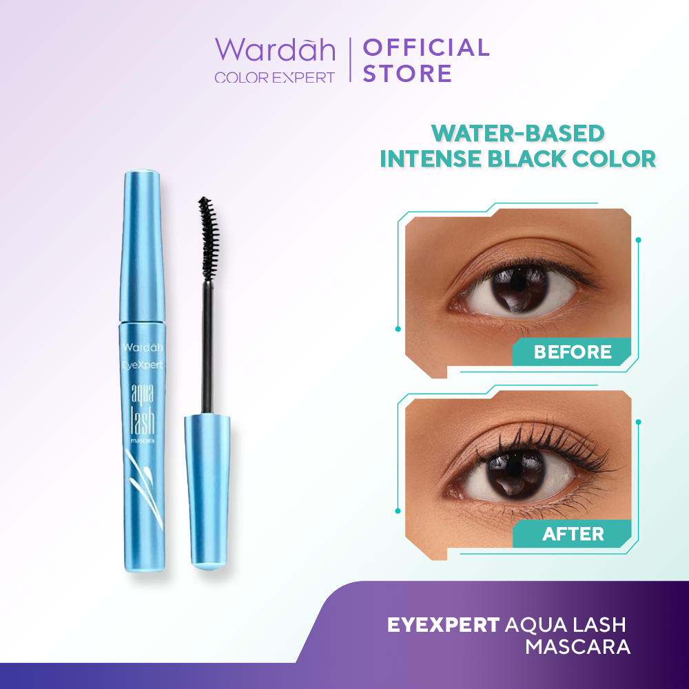Wardah EyeXpert Aqua Lash Mascara - Bulu Mata Tebal Panjang Cepat Kering - Warna Intense dan Waterproof - Mudah Digunakan Dengan Hasil Natural