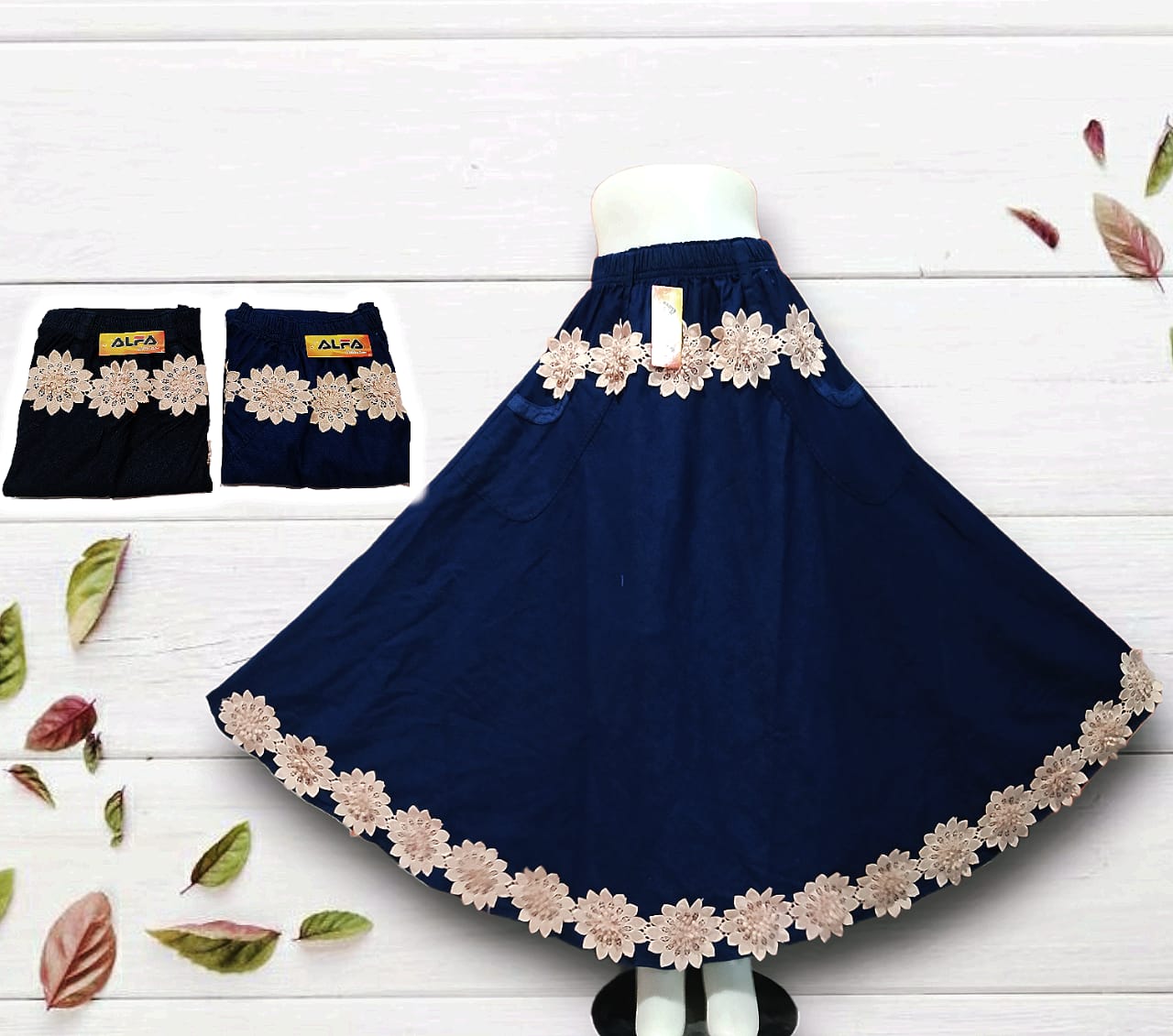 Rok Jeans Jumbo Dewasa Motif Renda - Alfa shop26