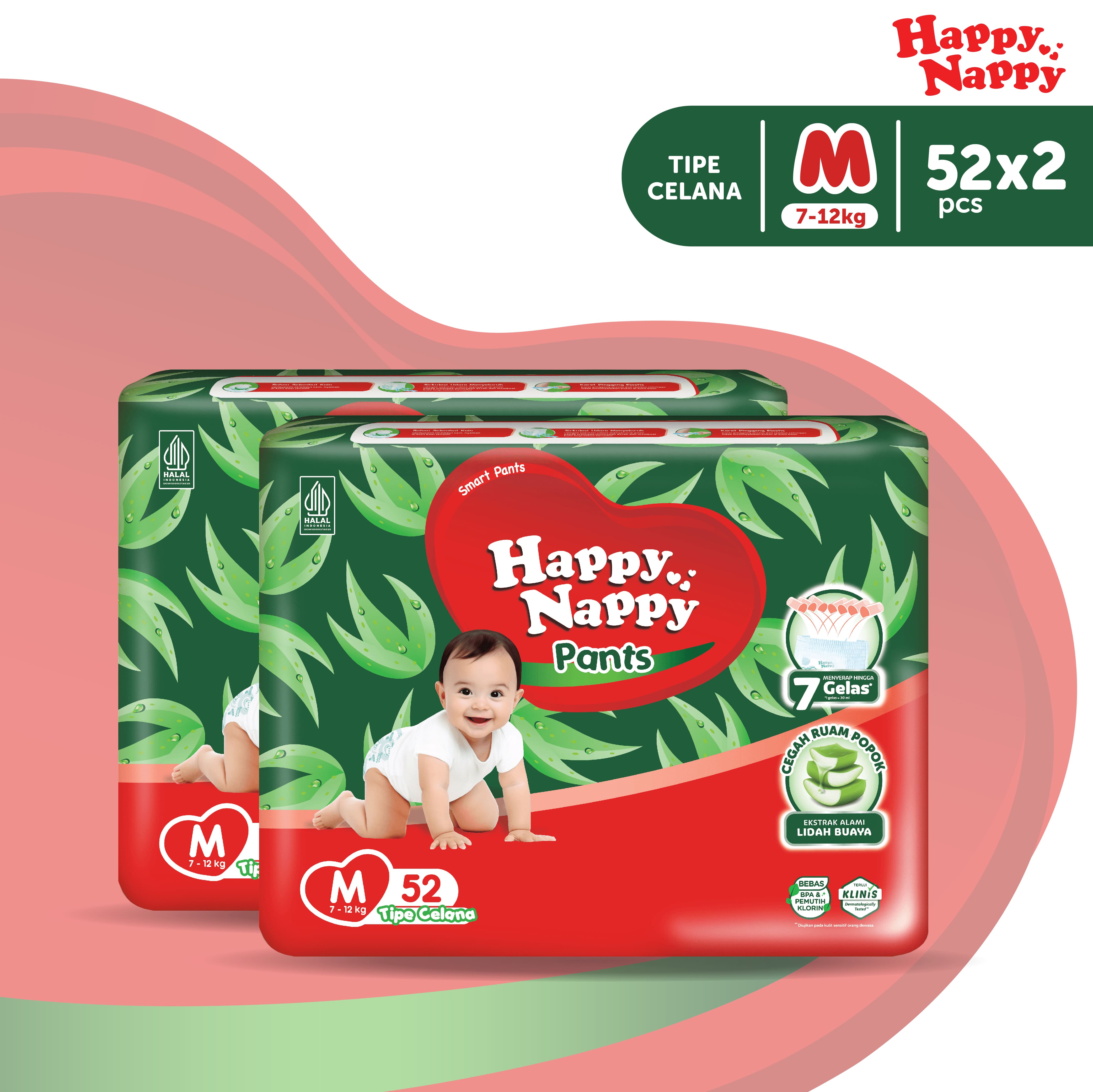 Happy Nappy Smart Pants M52 x2 (7-12kg) isi 104 pcs