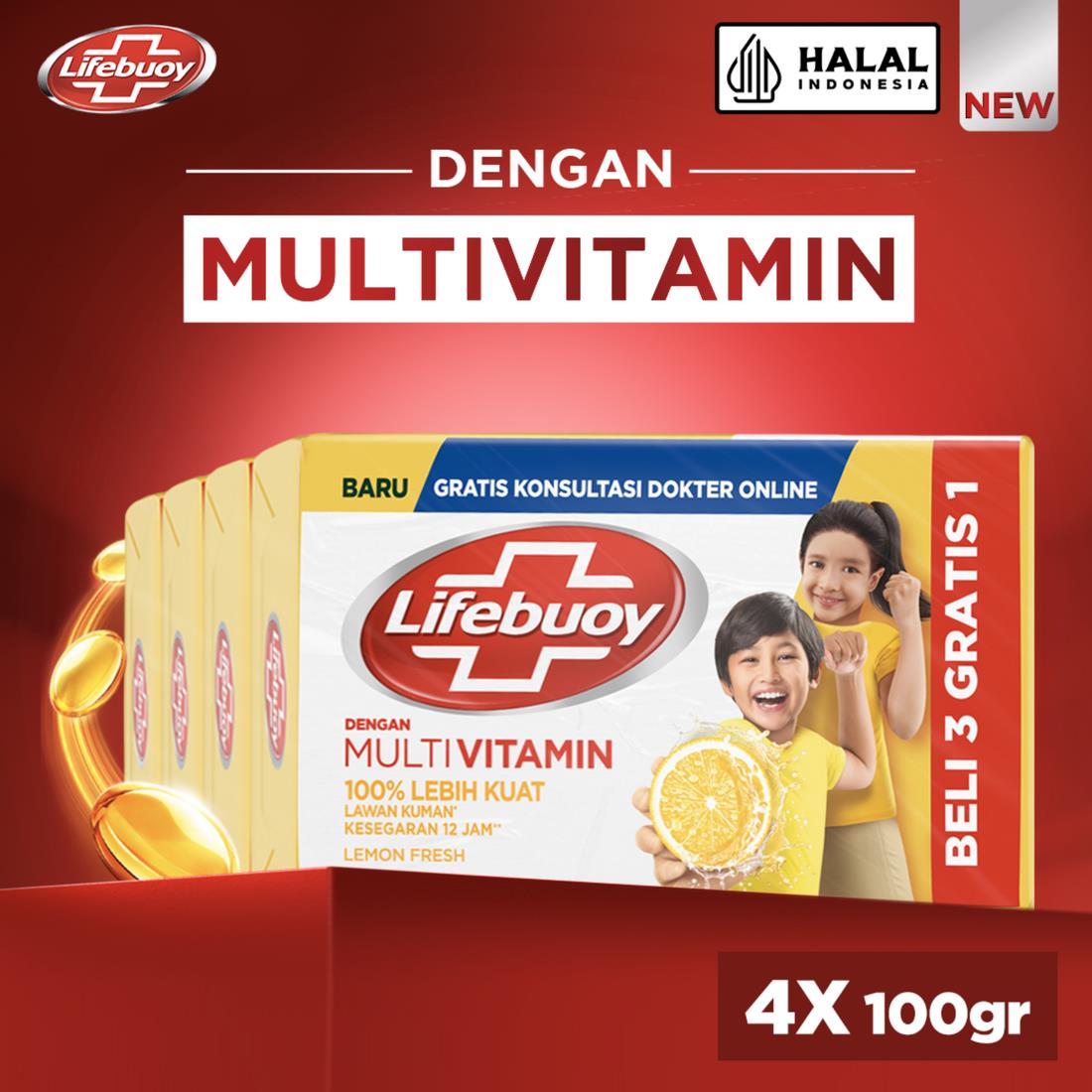 Lifebuoy Sabun Batang Antiseptik Lemon Fresh 4X100G