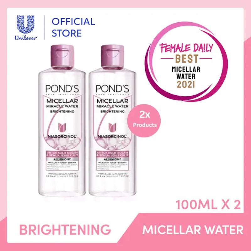Ponds Micellar Water Makeup Remover Brightening Rose untuk semua jenis kulit 100ml x2