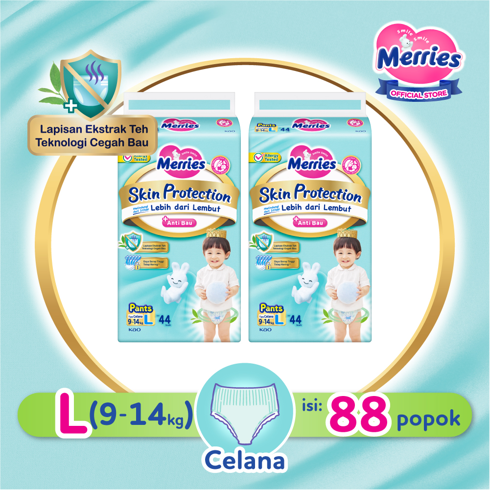 Merries Skin Protection Popok Perlengkapan Bayi Anti Bau Tipe Celana L44 x2 (9-14kg) isi 88 pcs