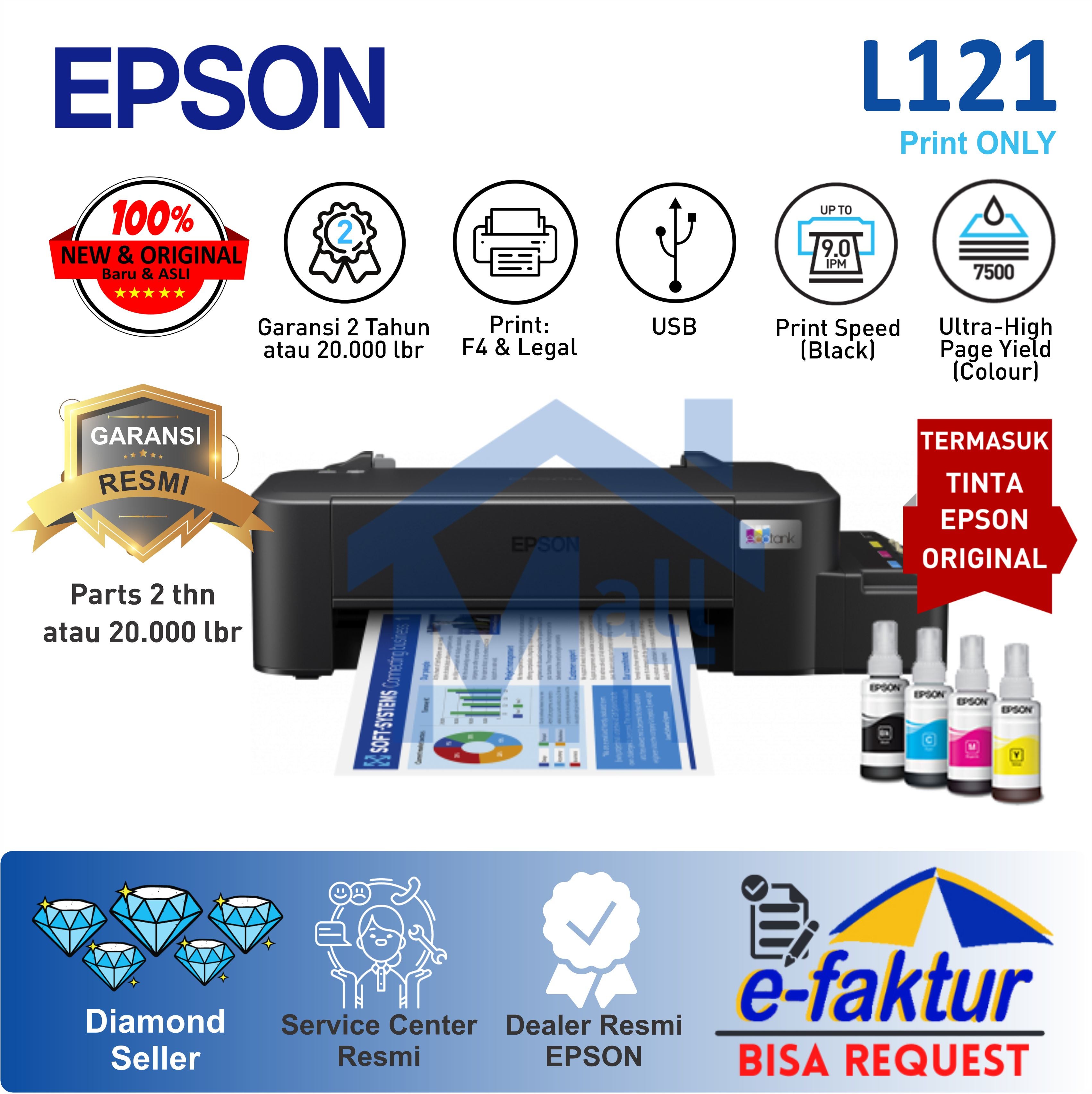 (BISA COD) PRINTER EPSON L121 L-121 L 121 A4 Print Penganti L120 L-120 L 120 GARANSI RESMI PRINT ONLY