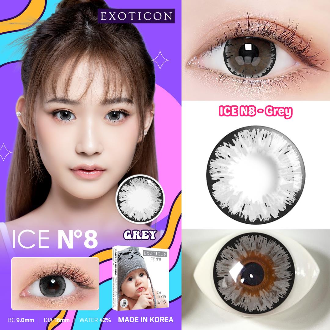 {BISA COD} SOFTLENS ICE N8 / N.8 NORMAL & MINUS (-0.50 S/D -6.00) BIG EYES By X2 EXOTICON DIA 16MM + FREE LENSCASE / GREY HAZEL BLUE BLACK GREEN PINK / BEST SELLER / SOFTLENS / NATURAL / SOFTLENS MURAH Soflen Softlen Soflens