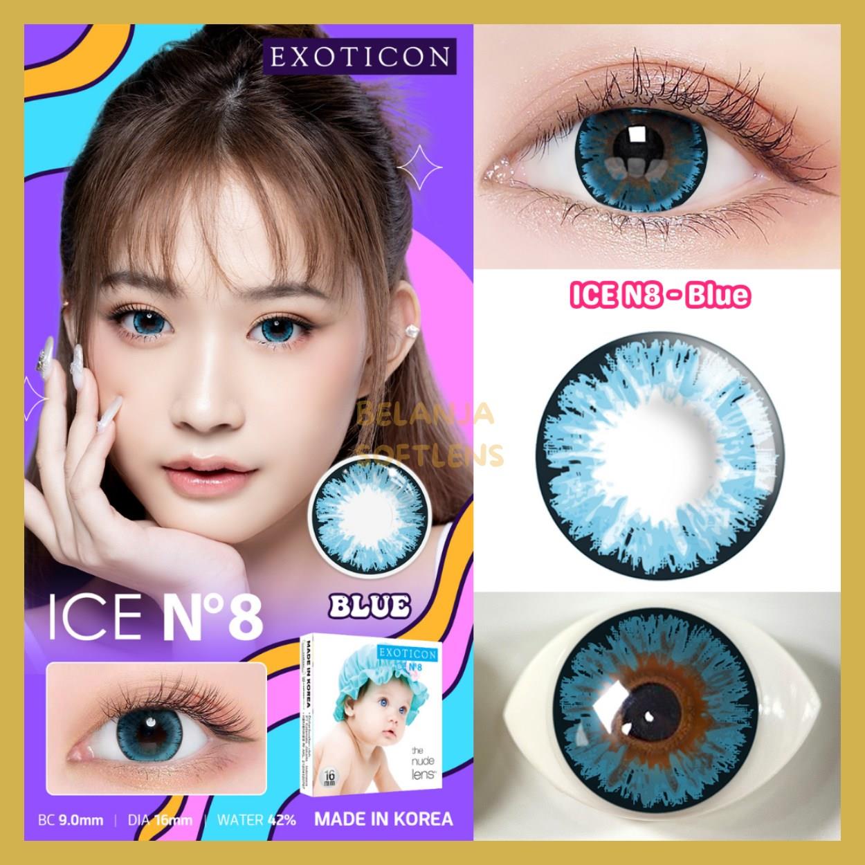 {BISA COD} SOFTLENS ICE N8 / N.8 NORMAL & MINUS (-0.50 S/D -6.00) BIG EYES By X2 EXOTICON DIA 16MM + FREE LENSCASE / GREY HAZEL BLUE BLACK GREEN PINK / BEST SELLER / SOFTLENS / NATURAL / SOFTLENS MURAH Soflen Softlen Soflens