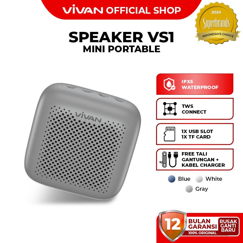 Speaker Bluetooth 5.0 VIVAN Outdoor Waterproof IPX5 Support SD Card & USB Garansi Resmi 1 Tahun VS1