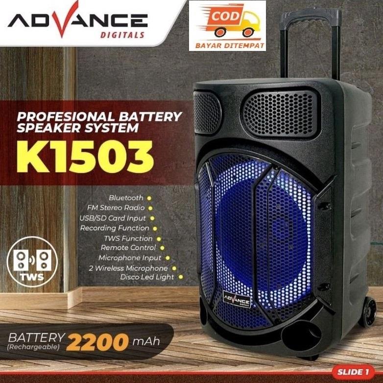 Advance K1503 NEW Speaker Meeting Bluetooth 15 Inch Free 2 mic wireles
