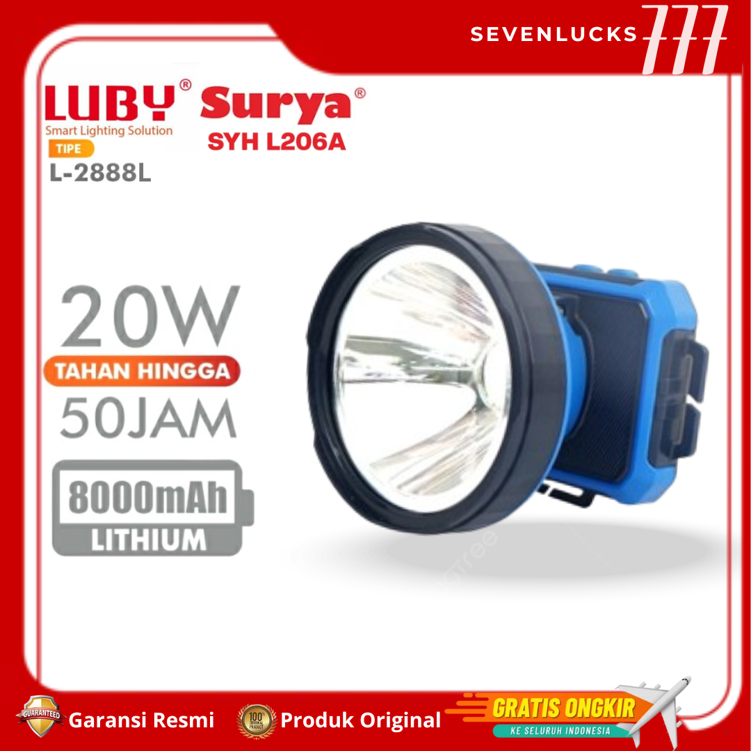 Headlamp - Senter Kepala LUBY 2888 / L2888 / L-2888 - Rechargeable - Cahaya Putih / Cahaya Kuning - Bisa DIMMER / SURYA L205A