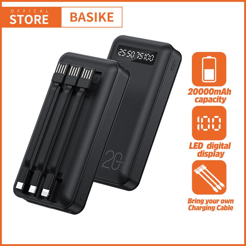 Powerbank 20000mah atau 10000mah BASIKE asli 5V2.1A Input ganda dan output ganda dan dilengkapi dengan 3 kabel pengisi daya Dengan lampu LED Dapat mengisi daya ponsel apa pun