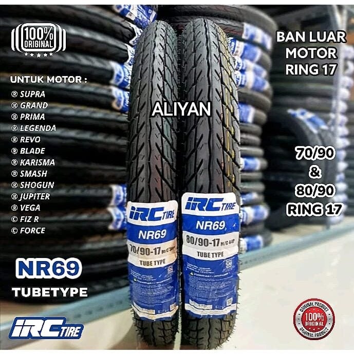 Ban Luar Motor IRC ring 17 Original Baru Sepasang Depan Belakang 70/90-17 Dan 80/90-17