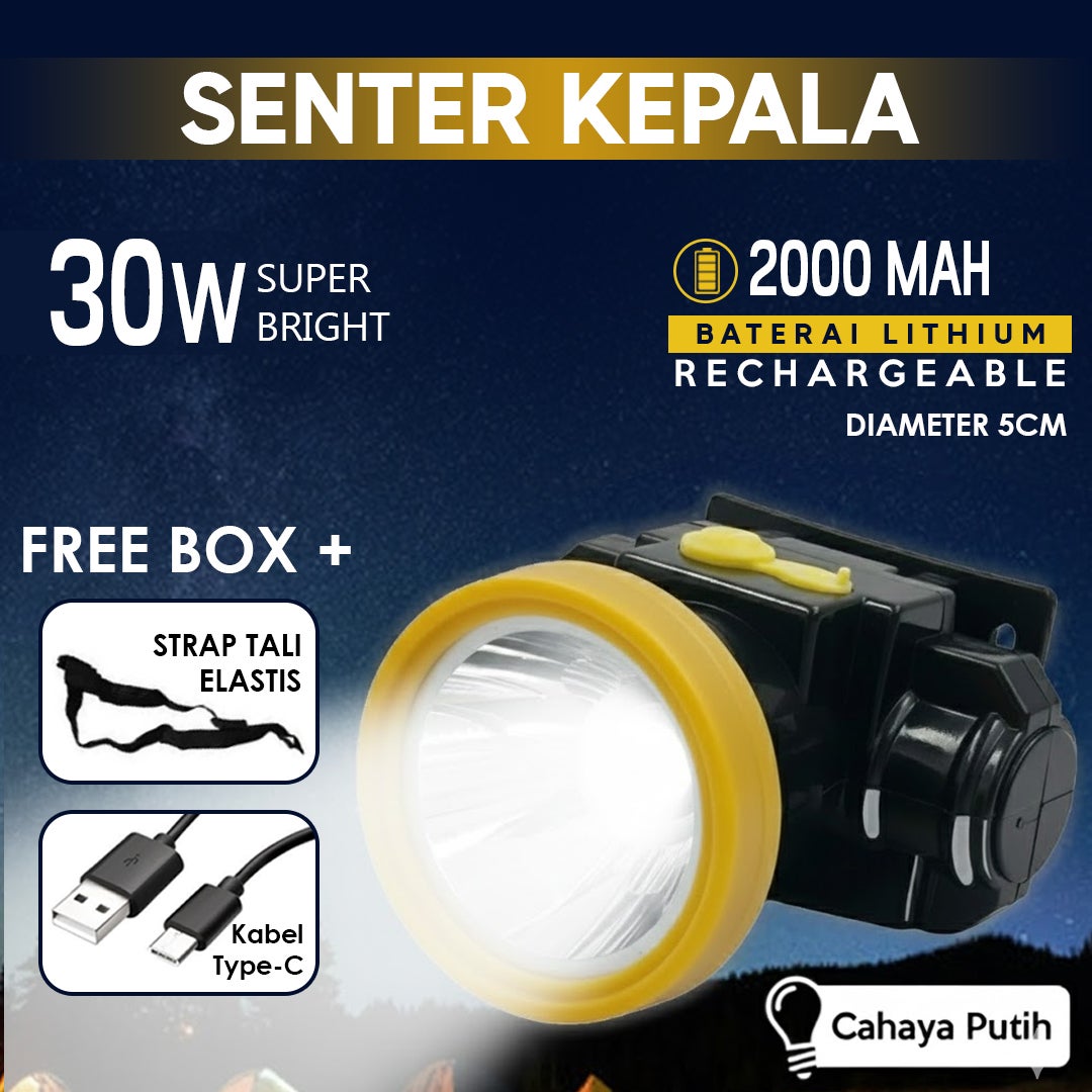 Senter Kepala 20w 35w 50w 80w 120w 150w Body Kecil / Besar Super Terang dan Ringan di Kepala Murah Bebas Ongkir