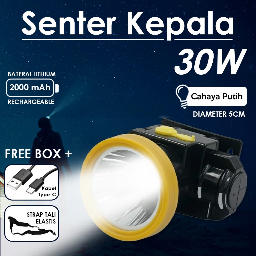 Senter Kepala LED 30w 35w 50w 80W 150W Super Terang Baterai Lithium Anti Air harga grosir Murah Promo COD-