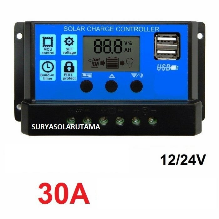 Solar Charge Controller LCD LED Display Solar cell PWM 12V/24V 20A 30A Charger