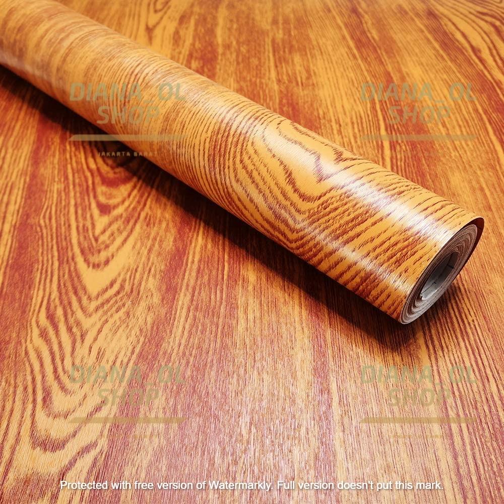 WALLPAPER DTIKER DINDING SERAT KAYU COKLAT 45CM X 10M