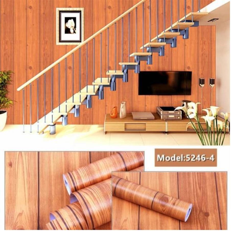 WALLPAPER DINDING ukuran 45 cm x 10 M Motif SERAT KAYU COKLAT CY ALAM NATURAL