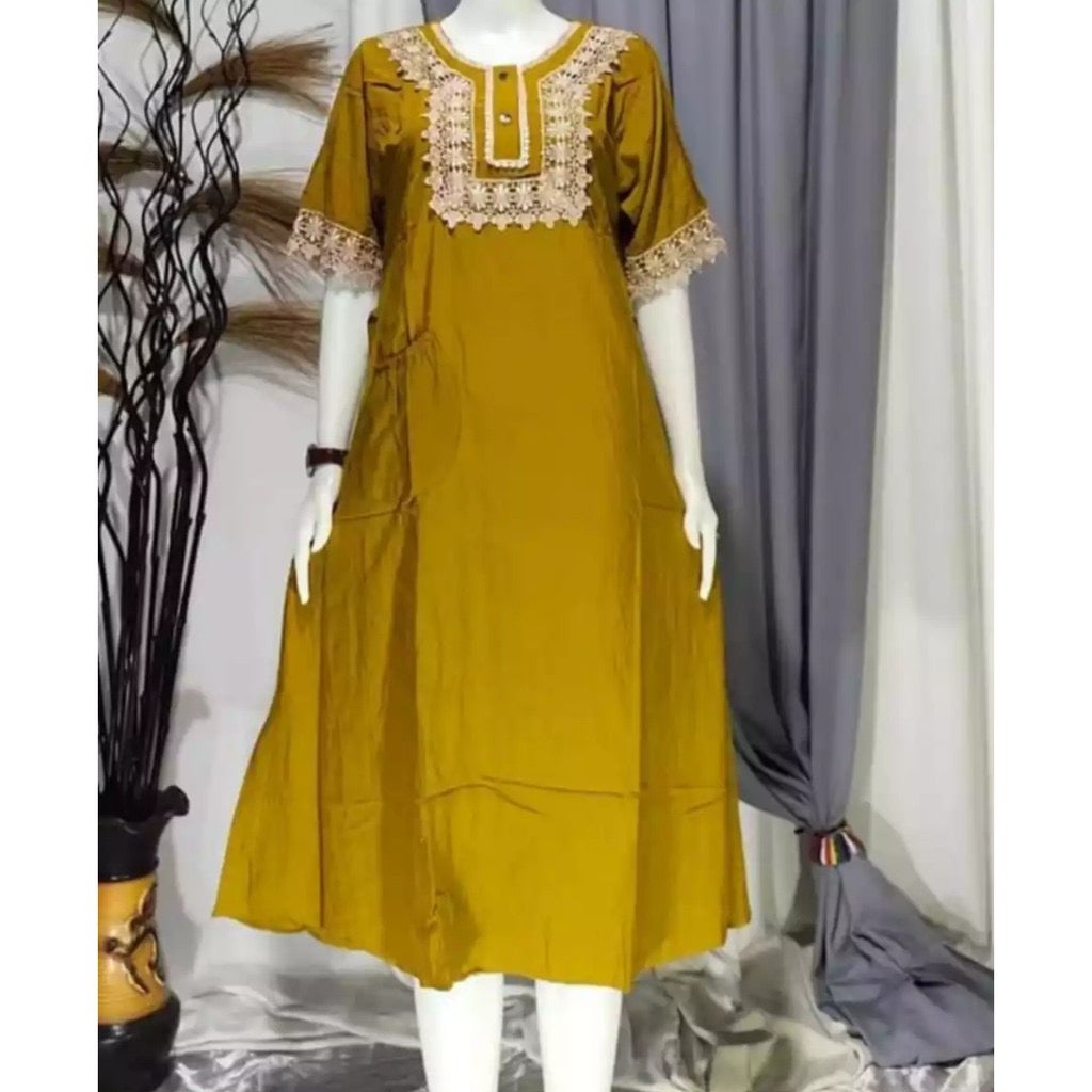 CANDA OLSHOP - Daster/Dress Arab Renda Cantik Polos Basic Rayon Super Lembut Adem Dipakai M L XL XXL Bisa Untuk Busui