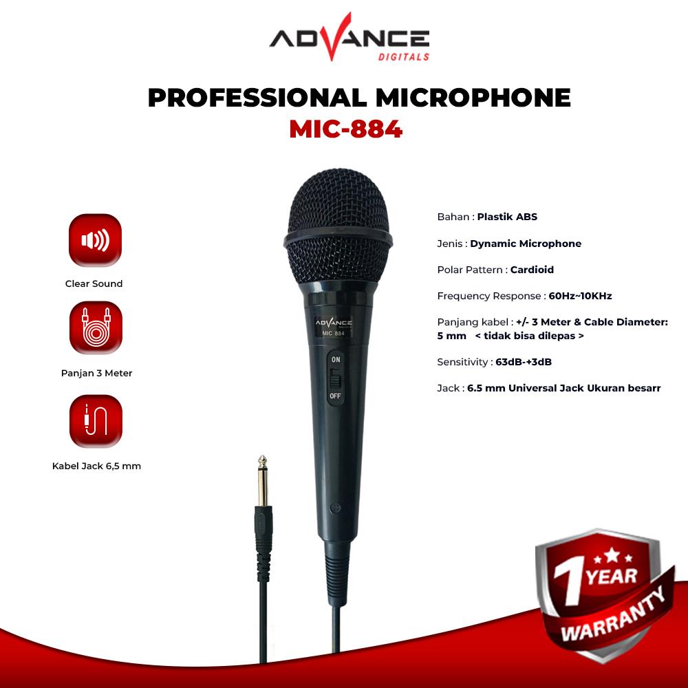 Advance Mic Karaoke Profesional Dynamic Microphone MIC-884 Mic Kabel jack 6.5mm