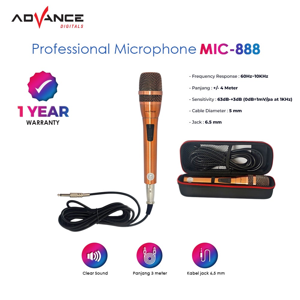 Mic Kabel Advance Mic-888 Mic karaoke mic kabel suara jernih garansi 1 tahun