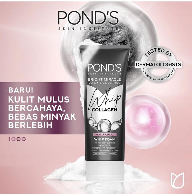 Whip Collagen Foam - Ponds Bright Miracle Ultimate Oil Control Facial Whip Foam 100G - Sabun cuci muka lembut yang dapat mengontrol minyak